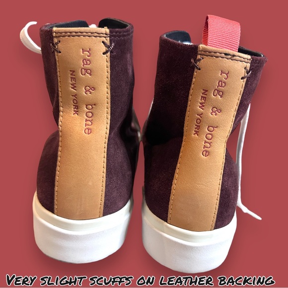 🎉HOST PICK🎉NWB Rag & Bone RB Lace Up Hight Top Sneakers in Merlot 🍷Size 7.5 - Picture 10 of 14